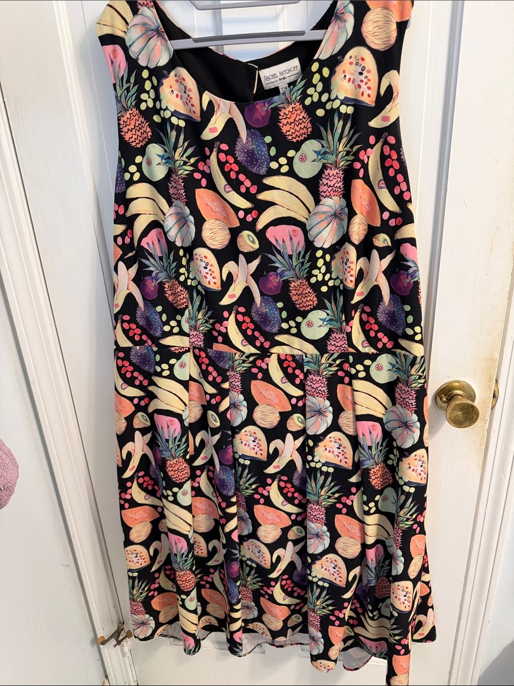 Rachel Antonoff Black Tropical Fruit-Print Skater Skirt
